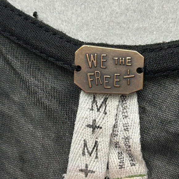 Free People We The Free Black Distressed Top Semi Sheer Long Sleeve M Whimsigoth - Picture 3 of 16